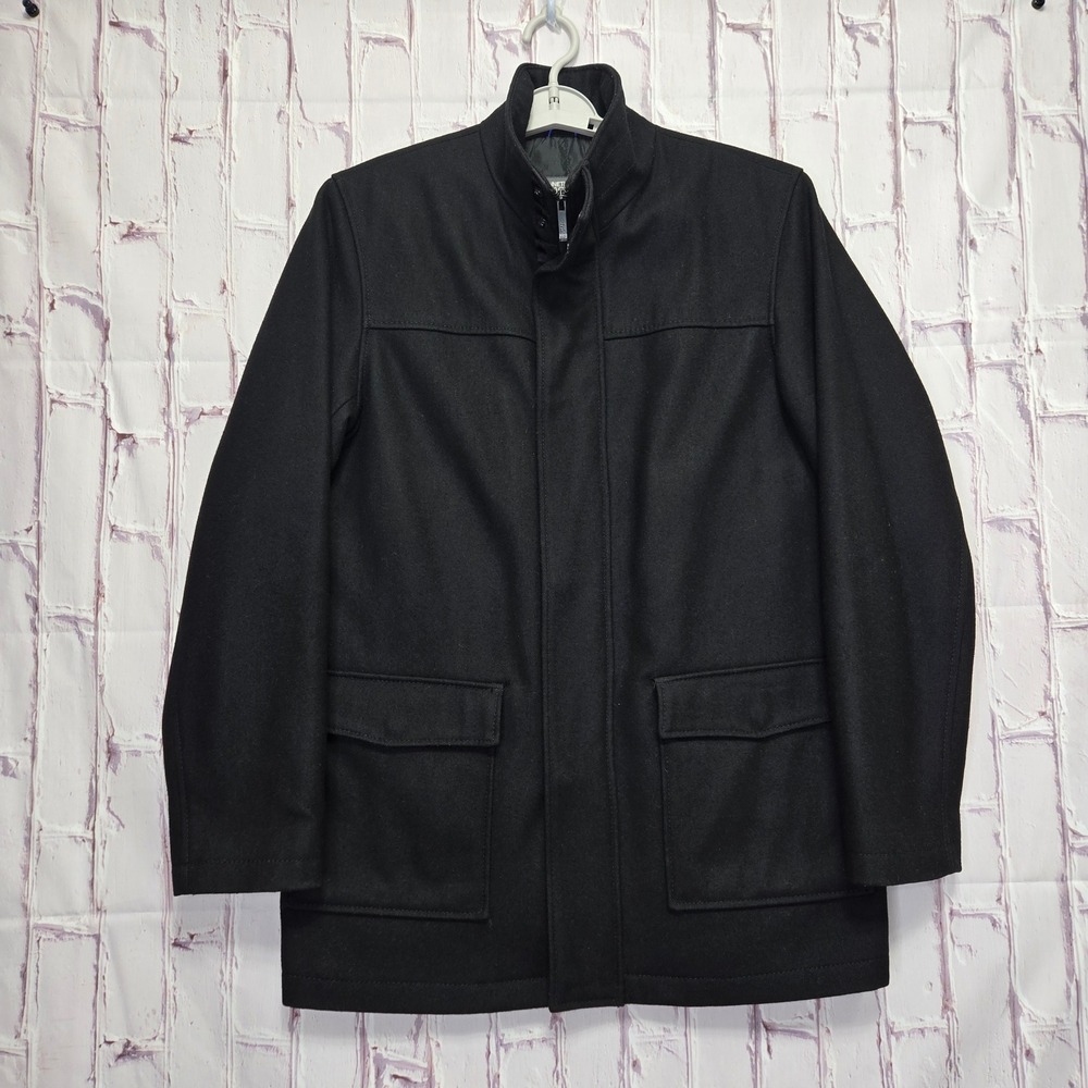 Kenneth Cole Reaction Wool Blend Coat Black Quilted Lining Winter Jacket Mens M